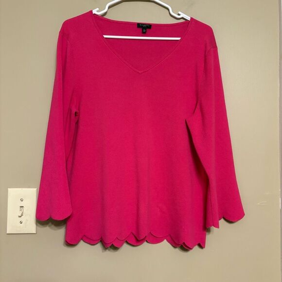 Talbots Cotton Blend Pink V-Neck Scallop Sweater Petite Large - Picture 1 of 6